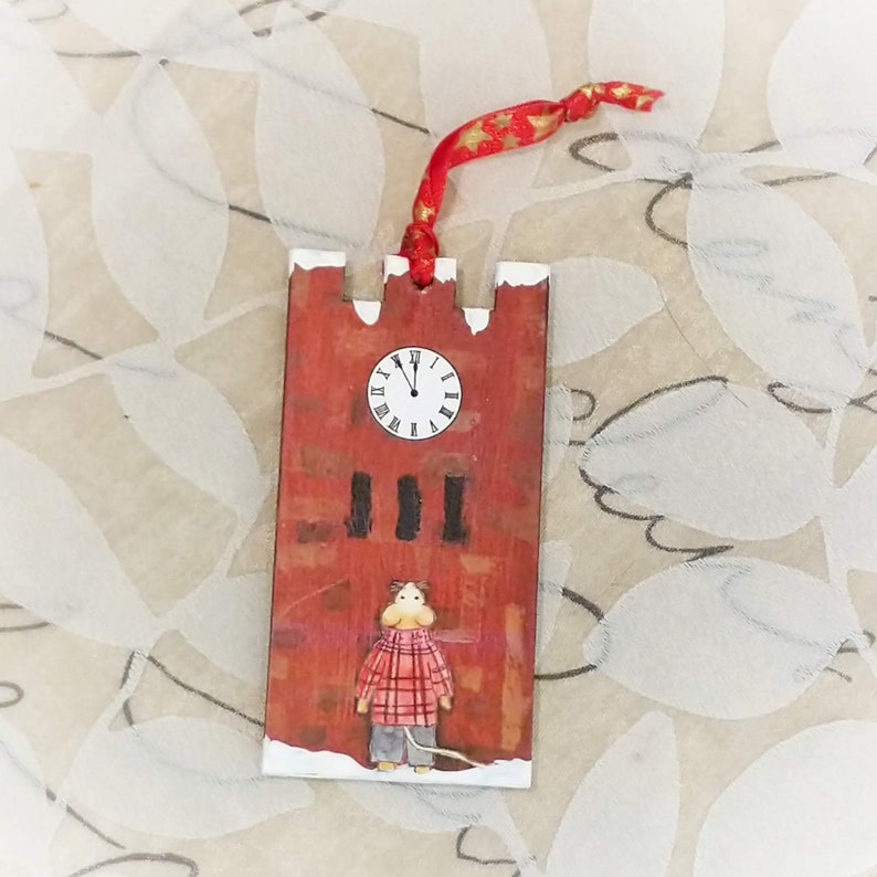 Hudson Clocktower Ornament, The Mouse On The Clock Tower Ornament, Handmade Wooden Ornament, 4 x 2 inches, Hudson Ohio Gift, Christmas Gift image 2