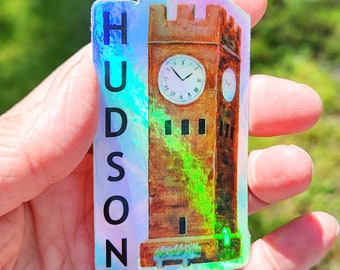 Holographic Hudson Clock Tower STICKER, 3-inch color vinyl sticker, Ohio Landmark Souvenir, Cute Laptop Water Bottle Sticker