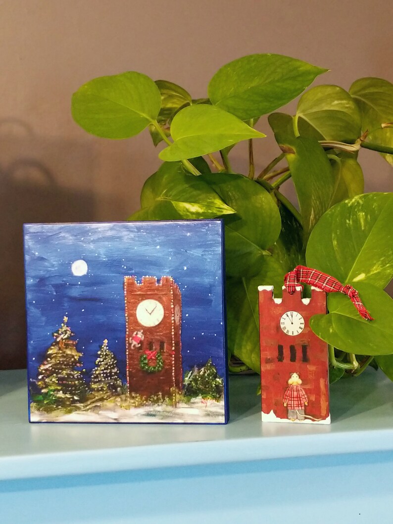 Hudson Clocktower Ornament, The Mouse On The Clock Tower Ornament, Handmade Wooden Ornament, 4 x 2 inches, Hudson Ohio Gift, Christmas Gift image 5