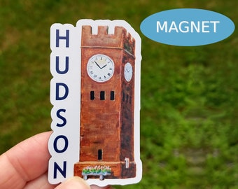 Hudson Clock Tower MAGNET, 3-inch refrigerator magnet, souvenir vinyl magnet, full color, Hudson Ohio Clocktower Landmark