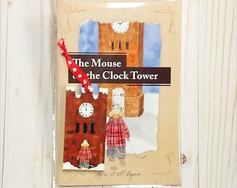 Mouse On The Clock Tower Book AND Ornament Set, Hudson Ohio Nostalgic Christmas Gift, Paperback Book with Wood Mouse Ornament