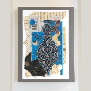 Blue Mosaic Style Paper Collage, 6x8 inches on Panel, Small Original Abstract Wall Art image 2