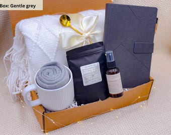 Graduation Gift Box, Cozy Blanket, Mug, Tea, Socks, Journal