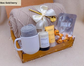 Gender Neutral Care Package Gift box, Blanket gift basket with honey, socks and treats