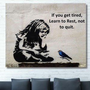Banksy Motivation wall art,Banksy little girl and bird wall art,Graffiti Street art,Gift for kids ,Livingroom decor 11
