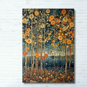 William Morris inspired autumn floral forest wall art canvas,Rustic autumn forest print poster canvas,William Morris print wall decor 2