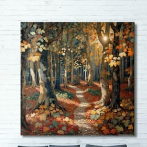 Vintage Autumn William Morris Inspired Decor,Autumn Forest Canvas Wall Art,Vintage Botanical Art,Rustic Autumn Decor,Elegant Seasonal Canvas