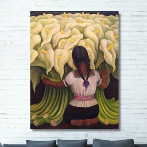 Diego Rivera Print Seller,Diego Rivera The Flower Seller Girl Canvas  Art,Exhibition Poster Art print,Yellow Flowers Painting Print Art 1