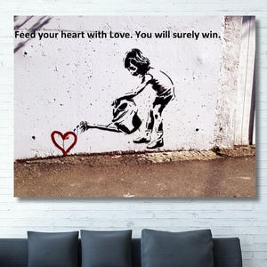 Grafiti de motivación de Banksy, arte de niña pequeña de Banksy, arte de pared en lienzo con corazón de niña de Banksy, arte impreso de póster de niña de Banksy, arte de pared de Banksy.