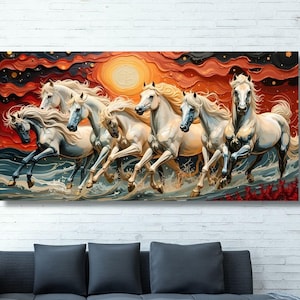 7 toiles d'art mural chevaux blancs qui courent, impression d'affiche chevaux blancs qui courent sur toile, panneau prêt à accrocher, cadeau pour amateur de chevaux 3