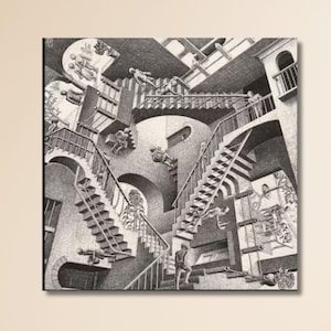 Relativity by Maurits Cornelis Escher Poster Art Canvas,Reproduction Print,Abstract Wall Art Print,Modern Art Print,Expressionism Art Print