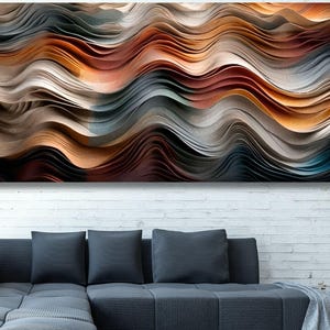 Impression colorée sur la texture du bois naturel sur toile, art mural rustique et terreux, art mural moderne tendance, art mural en toile vagues abstraites 1