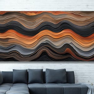 Natural Wood Texture Colorful Print on  canvas,Rustic Earthy Wall art, Abstract Waves Painting 3