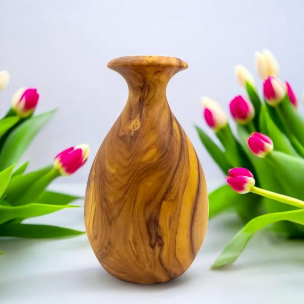 Vase en bois d'olivier fait main, diffuseur en bois d'olivier, vase décoratif, vase de fleurs séchées, vase bourgeon, décoration de bureau, cadeau d'anniversaire, cadeau de fête des mères