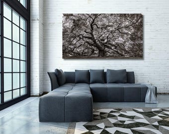 Angel Oak Tree Canvas Wall Art,Botanical Canvas Wall Art,Nature Forest Poster,Angel Oak Tree Art,Landscape Canvas,Huge Wall Decor,Home Decor