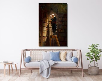 Carl Spitzweg Print The Bookworm on Canvas Wall art, Carl Spitzweg Painting The Bookworm wall art,School wall decor, Library wall decor