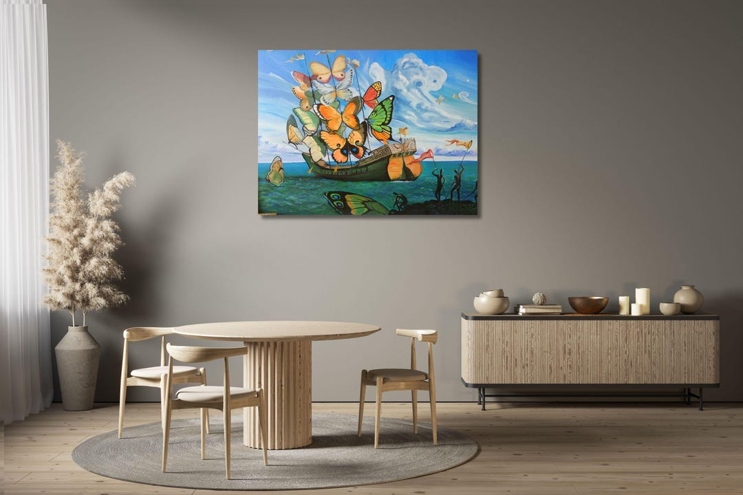 Salvador Dali Print Ship With Butterflies Canvas Wall Art - Etsy