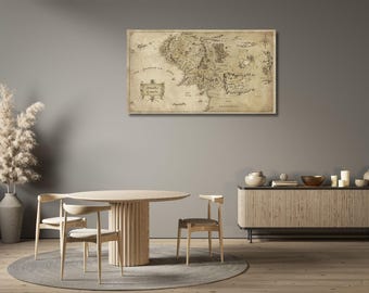 Middle Earth Map Wall Art ,Vintage Fantasy World Canvas