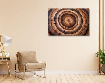 Tree Ring Nordic Canvas Abstract Wood Wall Art, Scandinavian Abstract Rustic Growth Rings