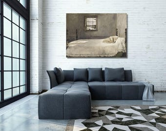 Master Bedroom by Andrew Wyeth Dog Sleeping in Bed  Canvas Print Poster ,Vintage Victorian Wall Art Canvas 1
