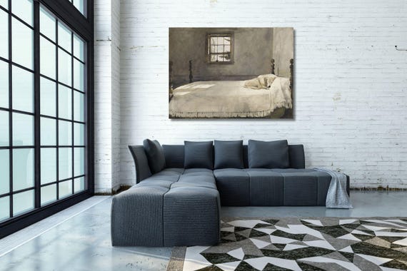 Master Bedroom by Andrew Wyeth Dog Sleeping in Bed Canvas Print