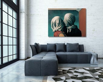 René Magritte Print The Lovers Kissing canvas Wall Art