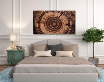 Tree Ring  Nordic Canvas Abstract Wood Wall Art, Scandinavian Abstract Rustic Growth Rings