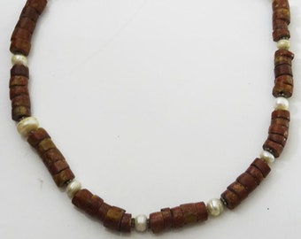 Bauxite , Pearls and Silver Space Necklace.