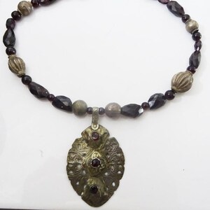 Faceted Garnet , Antique Silver and Antique Afghan Silver Centre piece necklace