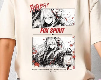Kitsune Fox Spirit Anime T-Shirt | Manga Illustration, Subtle Narrative Tee