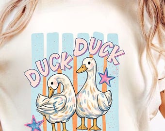 Retro Pastel Ducks T-Shirt | Whimsical Cottagecore Illustration