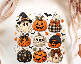 Cute Halloween Pumpkins and Ghosts T-Shirt | Pumpkin Patch Cartoon Tee