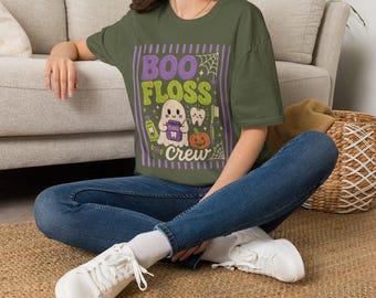 Boo Floss Crew Dental Hygienist Halloween Shirt, Retro Spooky Ghost Tooth Design