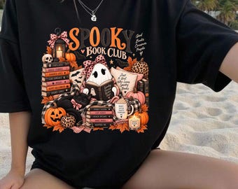 Spooky Book Club T-Shirt | Halloween Reading Pumpkin Ghost Stack