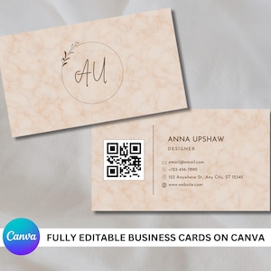Minimalist QR Code Business Card, DIY Canva Template, Customizable, QR Code Business Card Canva Template