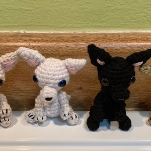 Teeny Crochet Chihuahua Amigurumi white black brown rust tan cream