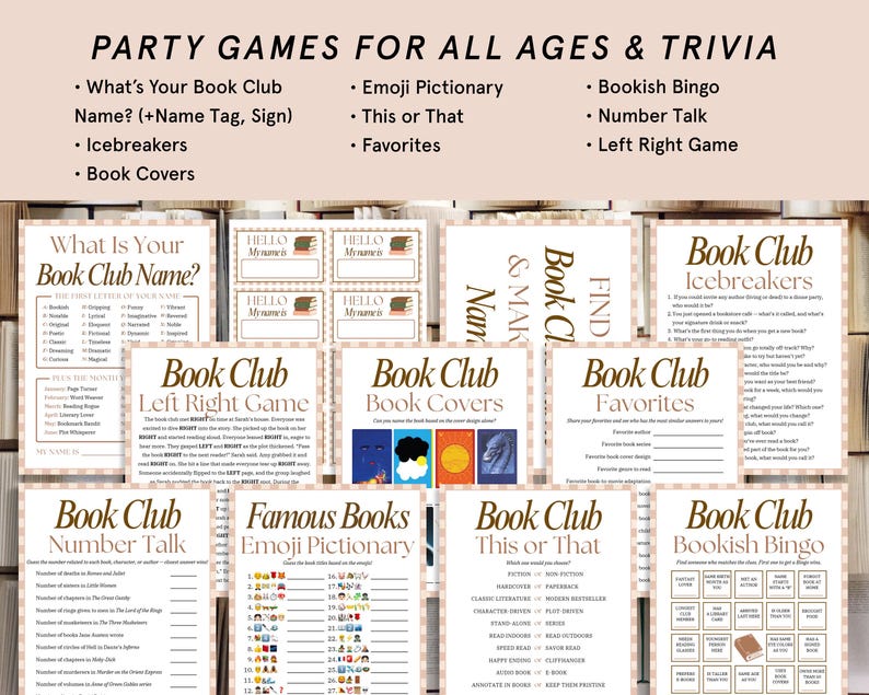 Book Club Games Bundle, Book Club Icebreakers, Book Club Activities, Printable Games for Book Clubs, Book Club Meeting Game, Book Club Bingo image 2