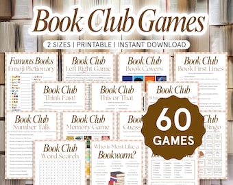 Paquete de juegos para clubes de lectura, actividades para clubes de lectura, juegos imprimibles, juego de reunión, bingo