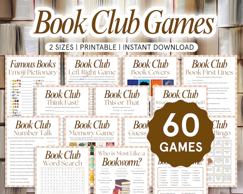 Book Club Games Bundle, Book Club Icebreakers, Book Club Activities, Printable Games for Book Clubs, Book Club Meeting Game, Book Club Bingo image 1