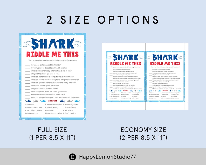 Shark Riddle Game: Shark Week Party Activity (digital Download) - Etsy