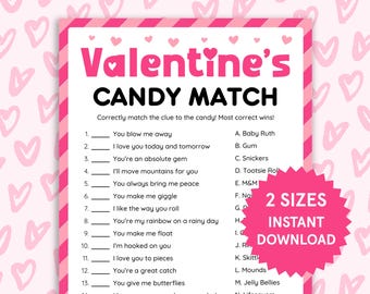 Valentine's Candy Game Valentine's Day Games for Kids Adults Valentine Trivia Games Printable Valentine Activities Valentine Classroom Games