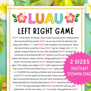 Luau Left Right Game Luau Party Games Luau Games for Kids Hawaiian Party Games Left Right Poem Gift Exchange Game Pass the Prize Aloha Party