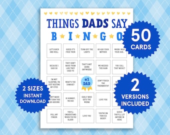 Fathers Day Bingo Game, Things Dads Say Game, Fathers Day Games, Dad Birthday Game, Dad Bingo, Family Game Nights, Printable Party Games