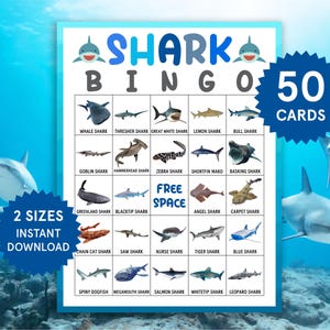 Shark Bingo Games Shark Week Games for Kids Activities Shark Games Shark Activities Shark Week Watch Party Group Game Shark Family Games