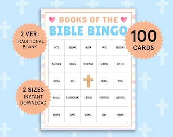 Bingo Bíblico Juegos Bíblicos Libros de la Biblia Tarjetas de Bingo Bingo de la Iglesia para Adultos Estudio Bíblico en Grupos de Jóvenes Bingo de la Escuela Dominical Juegos Cristianos