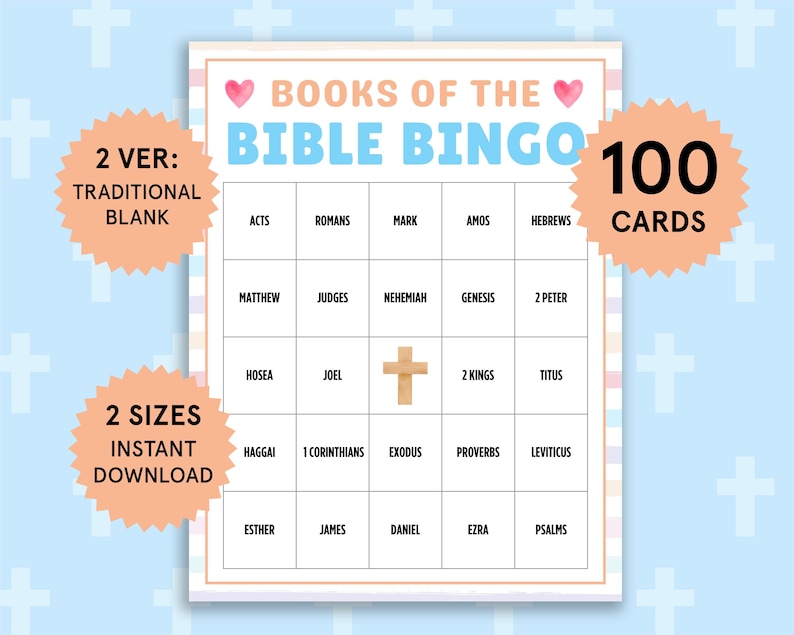 Bible Bingo Bible Games Books of the Bible Bingo Cards Church Bingo for Adults Youth Group Bible Study Sunday School Bingo Chrisitan Games image 1
