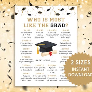 Graduation Who is Most Like the Grad | Class of 2026 Game | Graduation Party Game | Printable Grad Game | Graduation Group Game | Grad Party