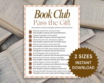 Passa il regalo al club del libro, giochi del club del libro, rompighiaccio del club del libro, attività del club del libro, giochi stampabili del club del libro, gioco di riunione del club del libro