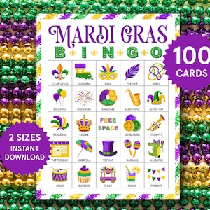 Mardi Gras Bingo Game Mardi Gras Games Printable Mardi Gras Party Games Mardi Gras Activities for Kids & Adults New Orleans Carnival Game