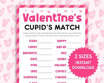 Valentines Couples Games Valentines Match With Me Valentine's Party Games Valentine's Day Games for Kids Activities Adults Valentine Games